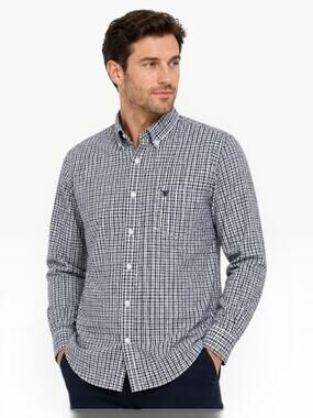 James Pringle Plaid Button Down Shirt Mens XL Navy White Cotton EUC